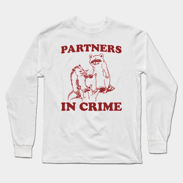 Partners In Crime, Cartoon Meme Top, Raccoon opossum Vintage Cartoon Long Sleeve T-Shirt by Y2KERA